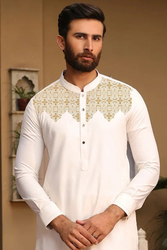 Fabrich - Men's Unstitch Off-White Embroidered Kameez Shalwar