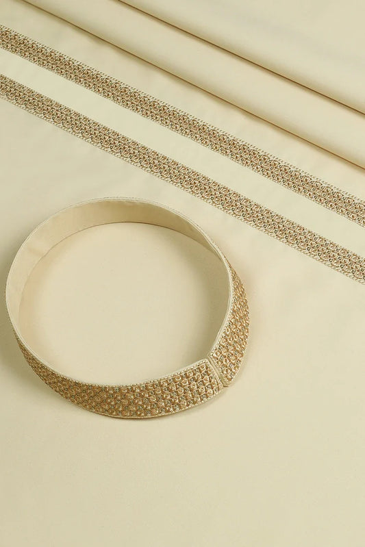 Fabrich - Men's Unstitch Embroidered Neckline & Bann Kameez Shalwar - Flax