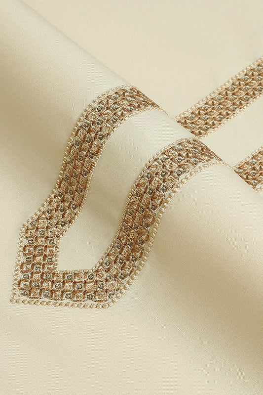 Fabrich - Men's Unstitch Embroidered Neckline & Bann Kameez Shalwar - Flax