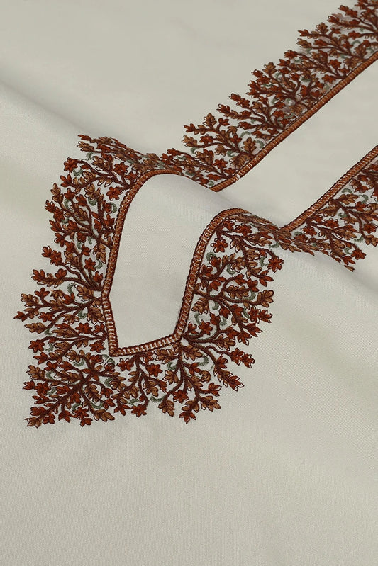 Fabrich - Men's Kashmiri Embroidered Wash 'N Wear Fabric Unstitch Kameez Shalwar - Cream