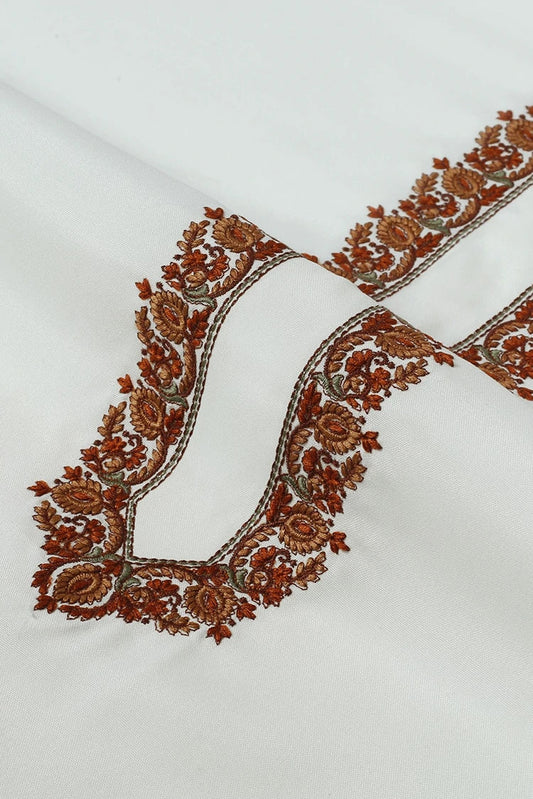 Fabrich - Men's Kashmiri Embroidered Wash 'N Wear Fabric Unstitch Kameez Shalwar - Off-White