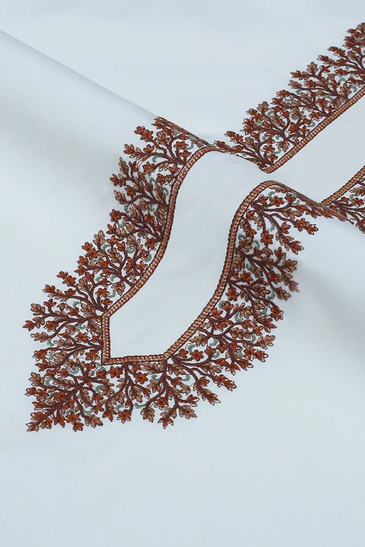 Fabrich - Men's Kashmiri Embroidered Wash 'N Wear Fabric Unstitch Kameez Shalwar - Off-White