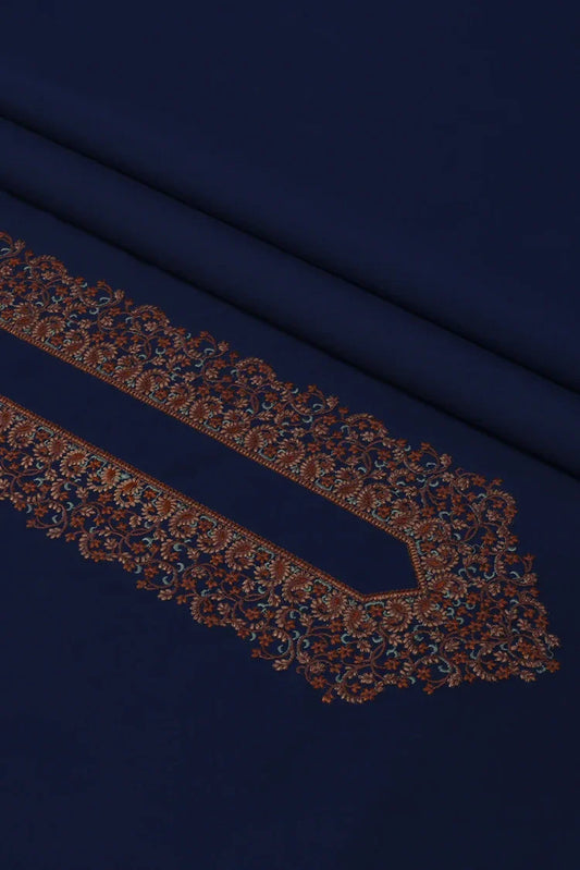 Fabrich - Men's Kashmiri Embroidered Wash 'N Wear Fabric Unstitch Kameez Shalwar - Navy-Blue