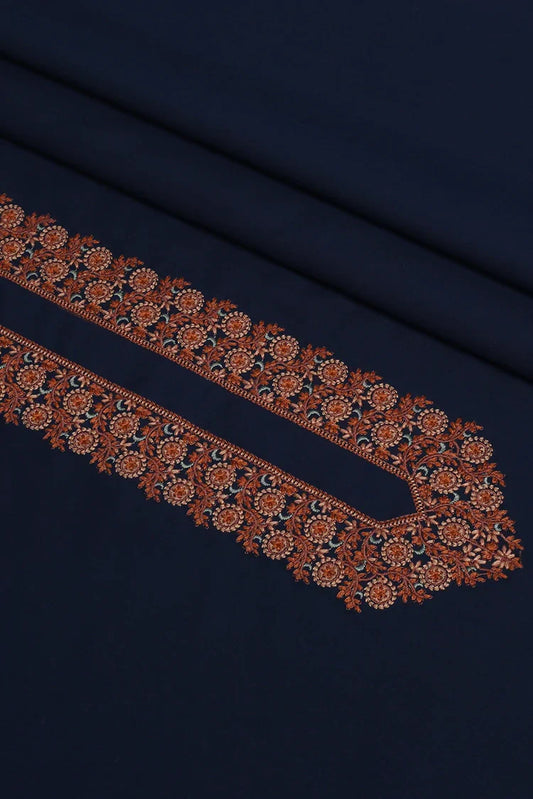 Fabrich - Men's Kashmiri Embroidered Wash 'N Wear Fabric - Navy