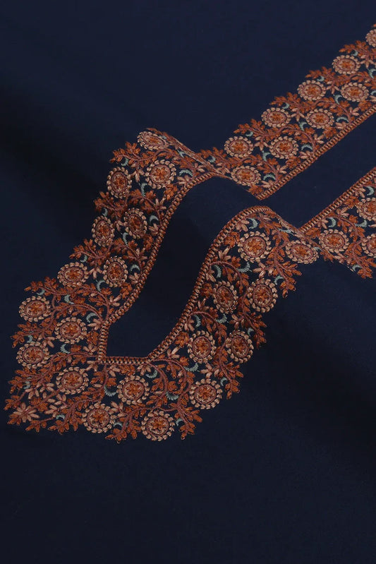 Fabrich - Men's Kashmiri Embroidered Wash 'N Wear Fabric - Navy