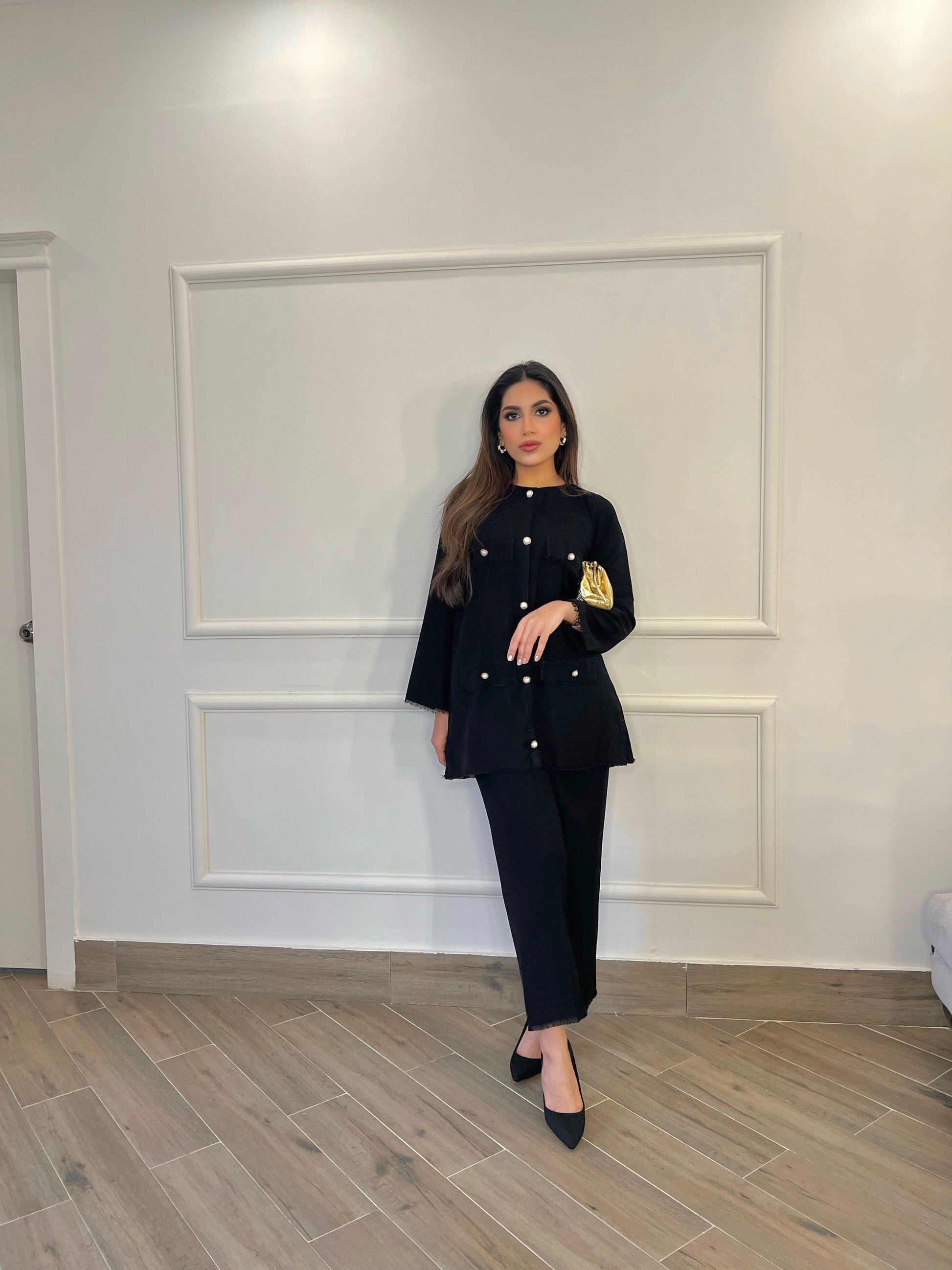 Picture of Manahils - Black Button Co-Ord Set - Available at Raja Sahib