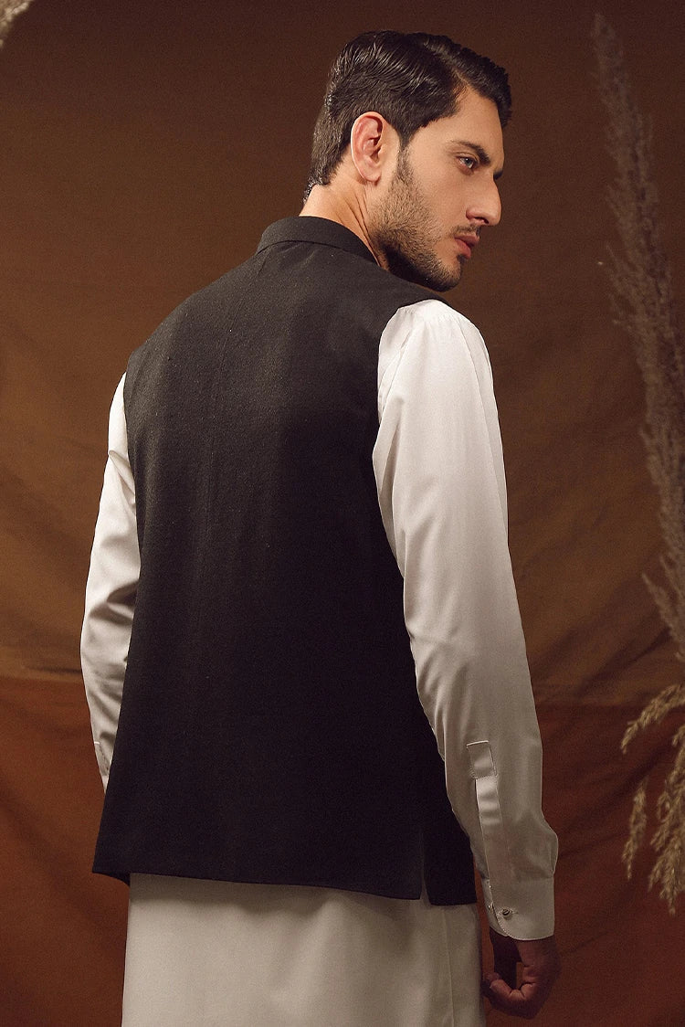 Picture of Istor - Waistcoat - Wool Blend - Black - IST-57 - Available at Raja Sahib