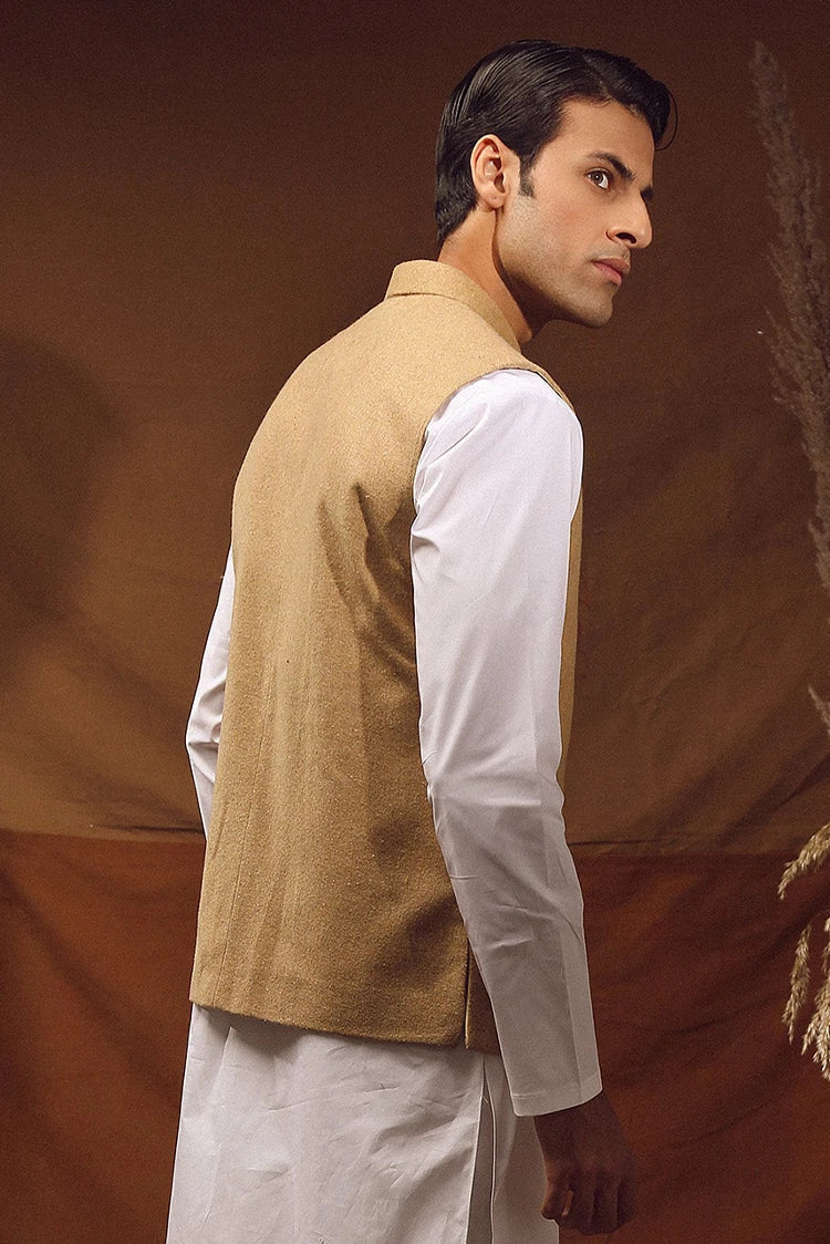 Picture of Istor - Waistcoat - Tweed - Light Khaki - IST-59 - Available at Raja Sahib