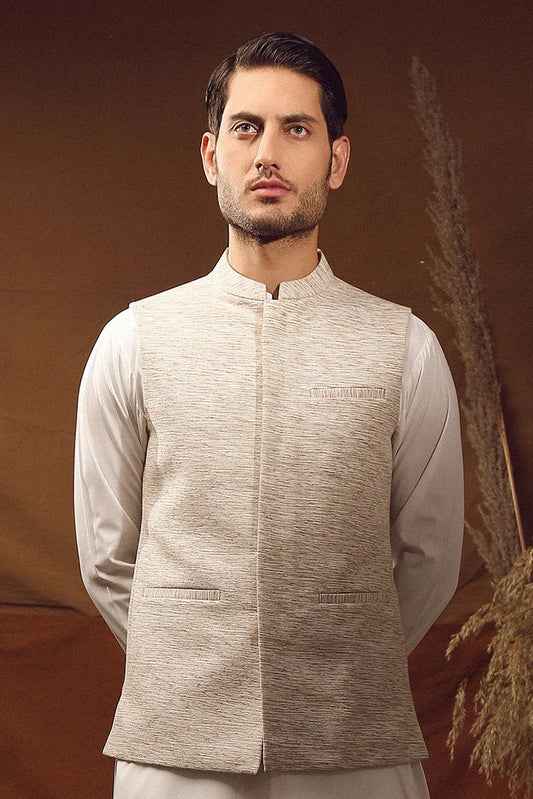 Picture of Istor - Waistcoat - Khaddar - Off White - IST-63 - Available at Raja Sahib