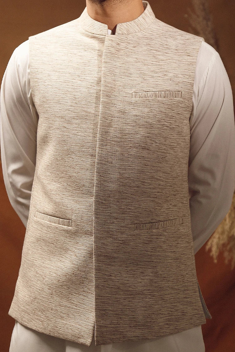 Picture of Istor - Waistcoat - Khaddar - Off White - IST-63 - Available at Raja Sahib