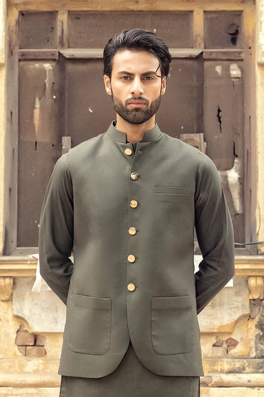 Picture of Istor - Waistcoat - Cardoba - Dark Olive - IST-76 - Available at Raja Sahib