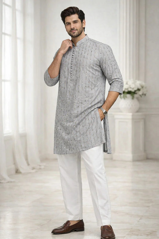 J Pardesi - Kurta Pajama - Silver Mist