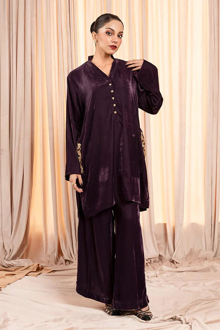 Picture of Stitch Vibes - Plum Reverie Co-ord Set - 2 Piece - JPT0879 - Available at Raja Sahib