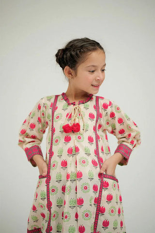 Picture of KAA-02579 | Cream & Multicolor | Casual Kurta | Cotton Lawn Printed - by Raja Sahib Kids