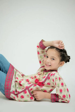 Picture of KAA-02579 | Cream & Multicolor | Casual Kurta | Cotton Lawn Printed - by Raja Sahib Kids