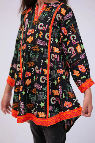 Picture of Senorita - KAA-02723 - Black & Multicolor - Casual Kurta - Cotton Lawn Printed - Available at Raja Sahib