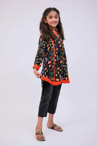 Picture of KAA-02723 | Black & Multicolor | Casual Kurta | Cotton Lawn Printed - by Raja Sahib Kids