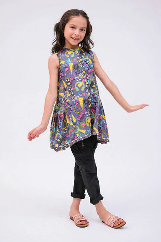 Picture of KAA-02724 | Grey & Multicolor | Casual Kurta | Cotton Lawn Printed - by Raja Sahib Kids