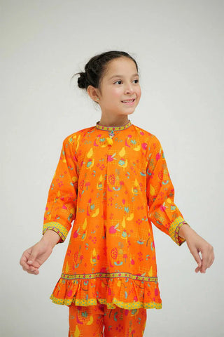 Picture of KAC-02577 | Orange & Multicolor | Casual 2 Piece Suit | Cotton Lawn Printed - by Raja Sahib Kids