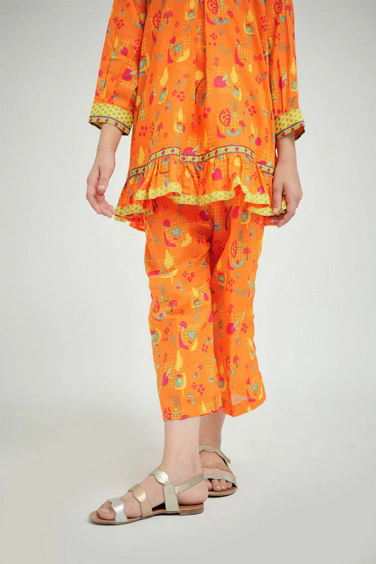 Picture of Senorita - KAC-02577 - Orange & Multicolor - Casual 2 Piece Suit - Cotton Lawn Printed - Available at Raja Sahib