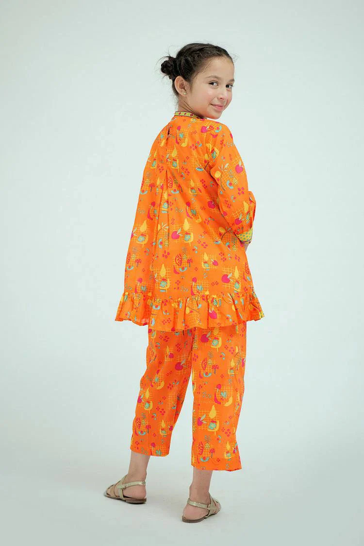 Picture of Senorita - KAC-02577 - Orange & Multicolor - Casual 2 Piece Suit - Cotton Lawn Printed - Available at Raja Sahib