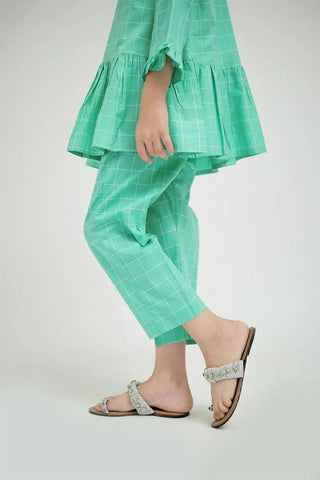 Picture of KAC-02641 | Sea Green | Casual 2 Piece Suit | Cotton Self Dobby Check - by Raja Sahib Kids