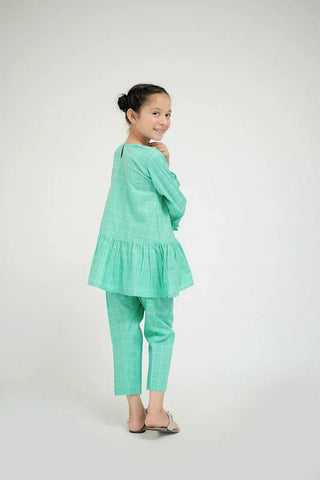 Picture of KAC-02641 | Sea Green | Casual 2 Piece Suit | Cotton Self Dobby Check - by Raja Sahib Kids