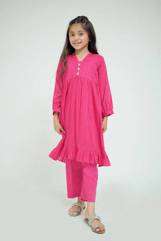 Picture of KAC-02642 | Shocking Pink | Casual 2 Piece Suit | Cotton Self Dobby Check - by Raja Sahib Kids