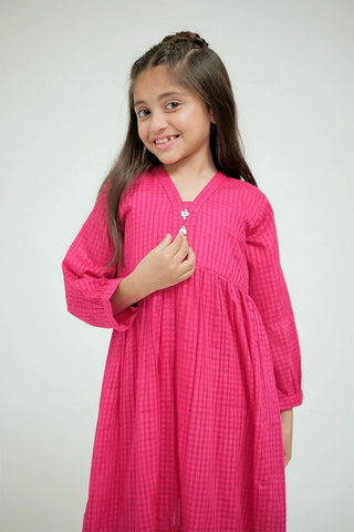 Picture of KAC-02642 | Shocking Pink | Casual 2 Piece Suit | Cotton Self Dobby Check - by Raja Sahib Kids