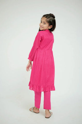 Picture of KAC-02642 | Shocking Pink | Casual 2 Piece Suit | Cotton Self Dobby Check - by Raja Sahib Kids