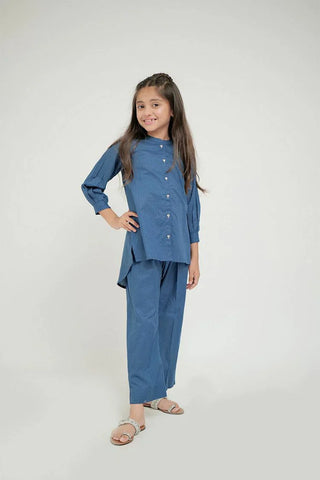 Picture of KAC-02643 | Blue | Casual 2 Piece Suit | Cotton Plain Cambric - by Raja Sahib Kids