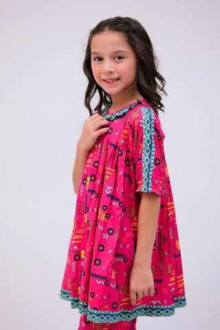 Picture of KAC-02721 | Shocking Pink & Multicolor | Casual 2 Piece Suit | Cotton Lawn Printed - by Raja Sahib Kids