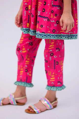 Picture of KAC-02721 | Shocking Pink & Multicolor | Casual 2 Piece Suit | Cotton Lawn Printed - by Raja Sahib Kids