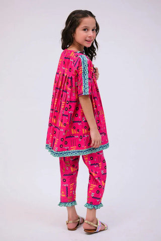 Picture of KAC-02721 | Shocking Pink & Multicolor | Casual 2 Piece Suit | Cotton Lawn Printed - by Raja Sahib Kids