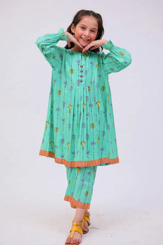 Picture of KAC-02722 | Sea Green & Multicolor | Casual 2 Piece Suit | Cotton Lawn Printed - by Raja Sahib Kids