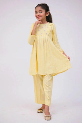 Picture of KAC-02781 | Light Yellow | Casual 2 Piece Suit | Viscose Fabric Jacquard - by Raja Sahib Kids