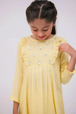 Picture of KAC-02781 | Light Yellow | Casual 2 Piece Suit | Viscose Fabric Jacquard - by Raja Sahib Kids