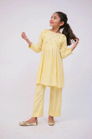 Picture of KAC-02781 | Light Yellow | Casual 2 Piece Suit | Viscose Fabric Jacquard - by Raja Sahib Kids