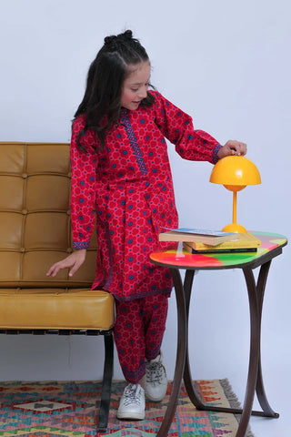 KAC-02804 | Red & Multicolor | Casual 2 Piece Suit | Cotton Dobby Self