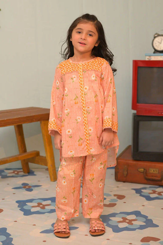 Picture of KAC-02806 | Peach & Multicolor | Casual 2 Piece Suit | Cotton Dobby Self - Available at Raja Sahib