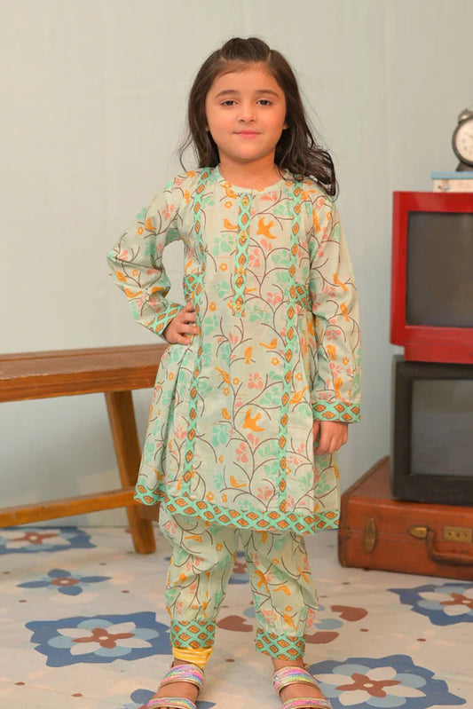 Picture of KAC-02817 | Sea Green & Muliticolor | Casual 2 Piece Suit | Cotton Dobby Print - Available at Raja Sahib