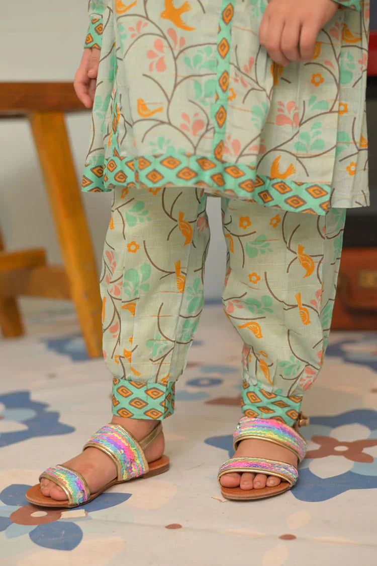 Picture of KAC-02817 | Sea Green & Muliticolor | Casual 2 Piece Suit | Cotton Dobby Print - Available at Raja Sahib