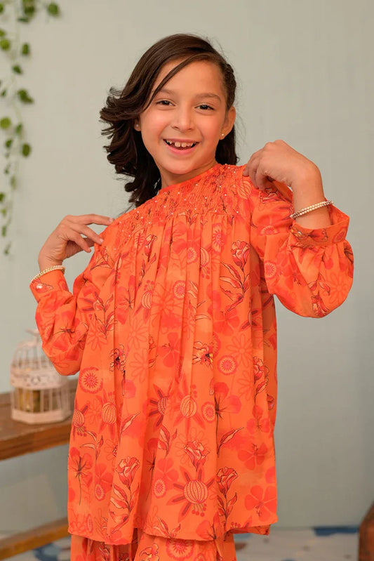 Picture of <!--aoy-->KAC-02959 | Orange & Multicolor | Casual 2 Piece Suit | Polyester Swiss Lawn - Available at Raja Sahib