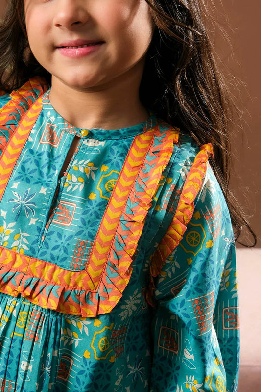 KAC-03337 | Sea Green & Multicolor | Casual 2 Piece Suit | Cotton Lawn Printed