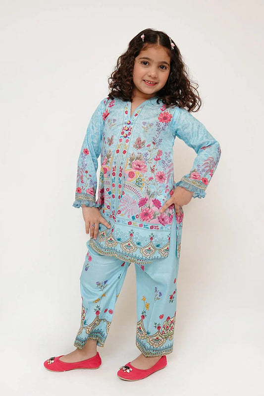 Senorita - Kids Casual Dress - Casual 2 Piece Suit - Cotton Lawn Digital Print - KAC-03473
