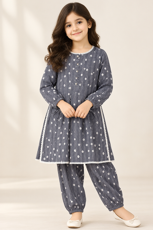 Senorita - Grey & White - Casual 2 Piece Suit - KAC-03576