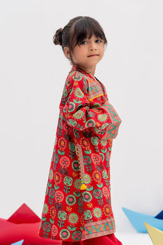 KAD-02394 | Red & Multicolor | Casual 3 Piece Suit | Cotton Khaddar Printed