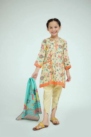 Picture of KAD-02575 | Fawn & Multicolor | Casual 3 Piece Suit | Cotton Lawn Printed - by Raja Sahib Kids