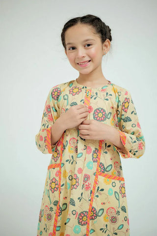 Picture of KAD-02575 | Fawn & Multicolor | Casual 3 Piece Suit | Cotton Lawn Printed - by Raja Sahib Kids