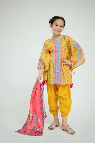 Picture of KAD-02578 | Yellow & Multicolor | Casual 3 Piece Suit | Cotton Lawn Printed - by Raja Sahib Kids